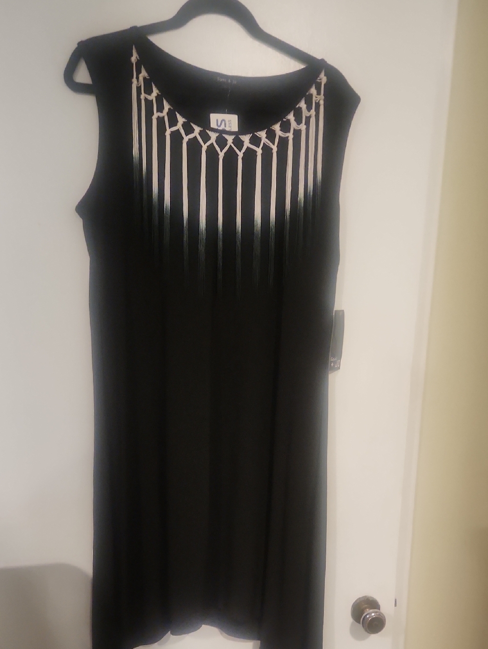 Sami & Jo Black Midi Dress with Ivory Beaded Fringe